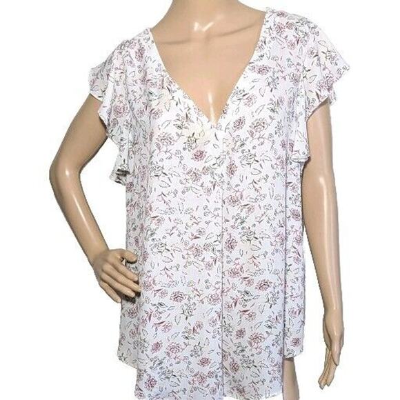 Peace & Pearls Women Plus Size 1X Floral Top Blouse Short Flutter Sleeves - Picture 1 of 8